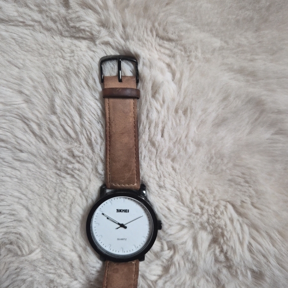 Mens Watch SKMEI 1196 Mens Business Brown Leather Band Quartz Classic Office ✨️ - Picture 3 of 14